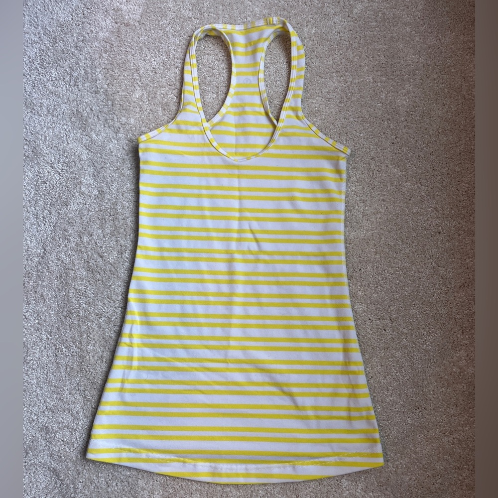 Lululemon White and Yellow Striped Workout Tank size S